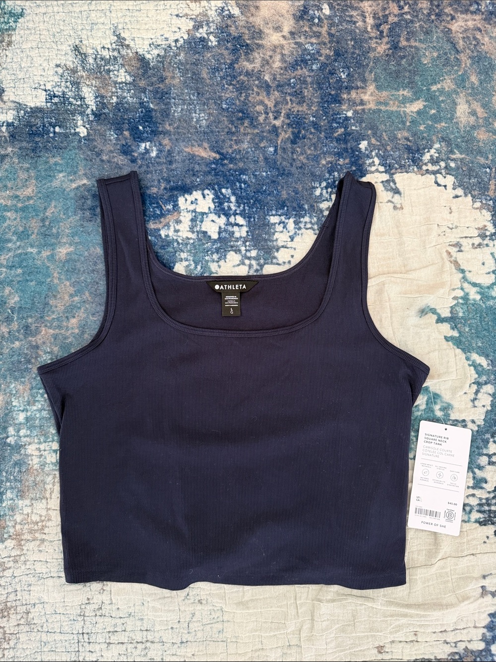 Athleta Signature Rib Square Neck Crop Tank | Dark Navy | NWT | M